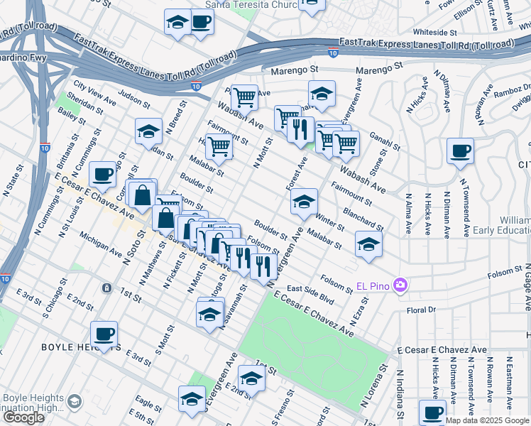 map of restaurants, bars, coffee shops, grocery stores, and more near 2750 Malabar Street in Los Angeles