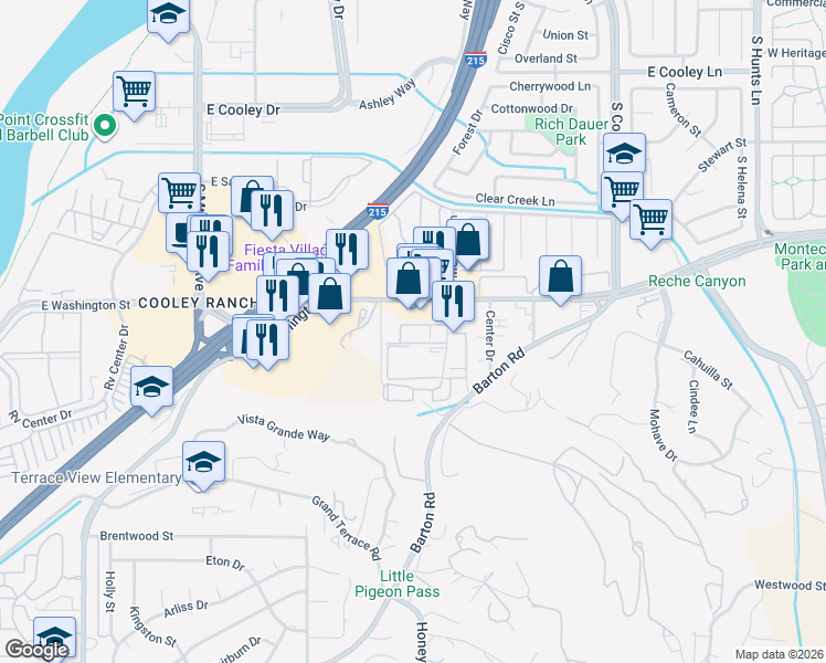 map of restaurants, bars, coffee shops, grocery stores, and more near Unnamed Road in Colton