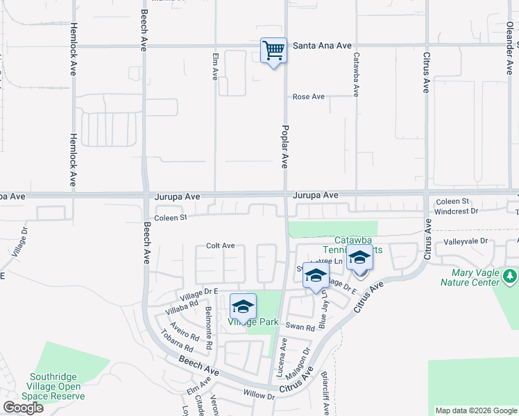 map of restaurants, bars, coffee shops, grocery stores, and more near 11380 Nicole Way in Fontana