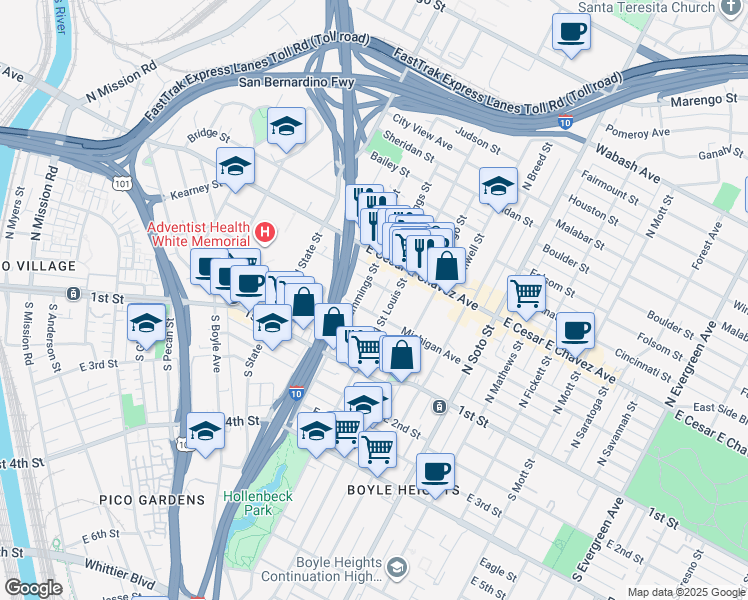 map of restaurants, bars, coffee shops, grocery stores, and more near 2010 Michigan Avenue in Los Angeles