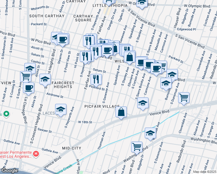 map of restaurants, bars, coffee shops, grocery stores, and more near in Los Angeles