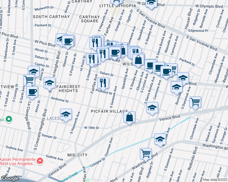 map of restaurants, bars, coffee shops, grocery stores, and more near in Los Angeles