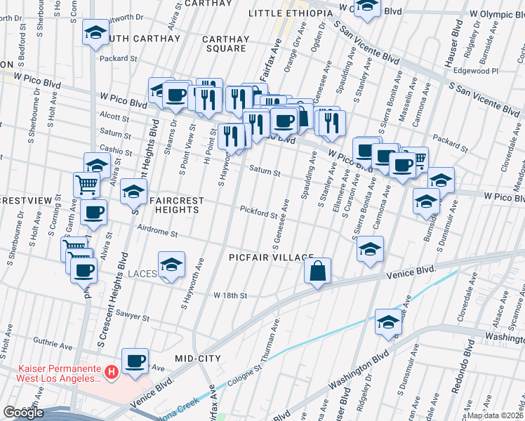 map of restaurants, bars, coffee shops, grocery stores, and more near 1606 South Orange Grove Avenue in Los Angeles