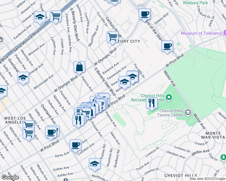 map of restaurants, bars, coffee shops, grocery stores, and more near in Los Angeles