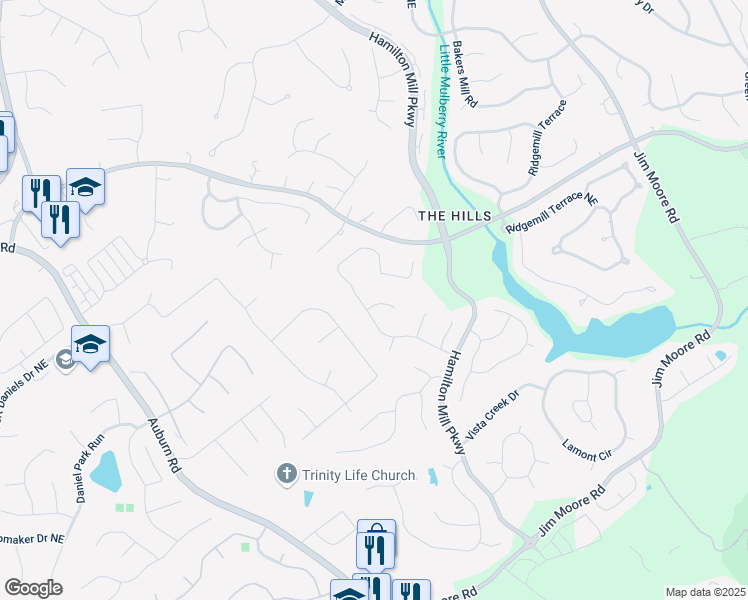map of restaurants, bars, coffee shops, grocery stores, and more near 1557 Grove Arbor Terrace in Dacula