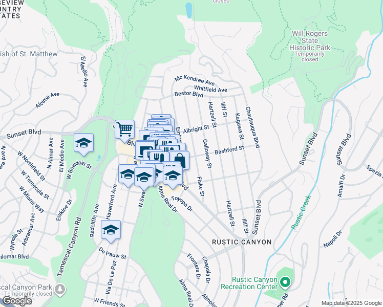 map of restaurants, bars, coffee shops, grocery stores, and more near 1007 Fiske Street in Los Angeles