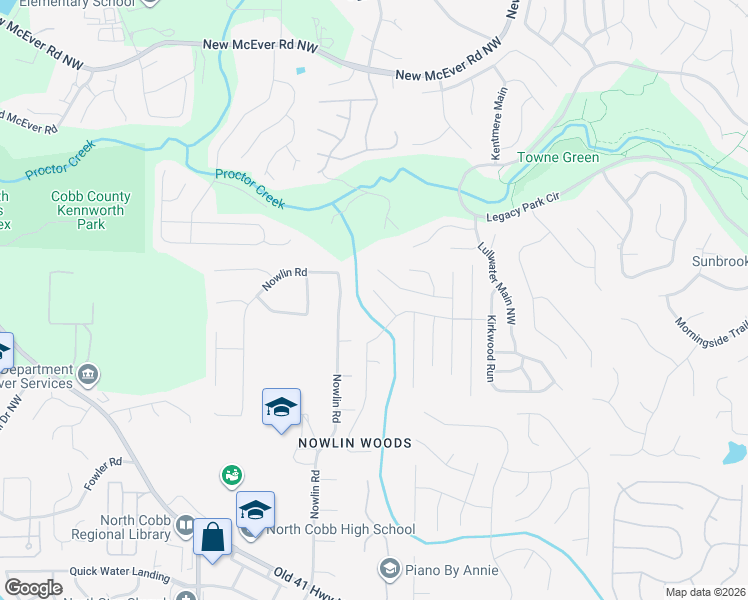 map of restaurants, bars, coffee shops, grocery stores, and more near 3825 Mast Court Northwest in Kennesaw