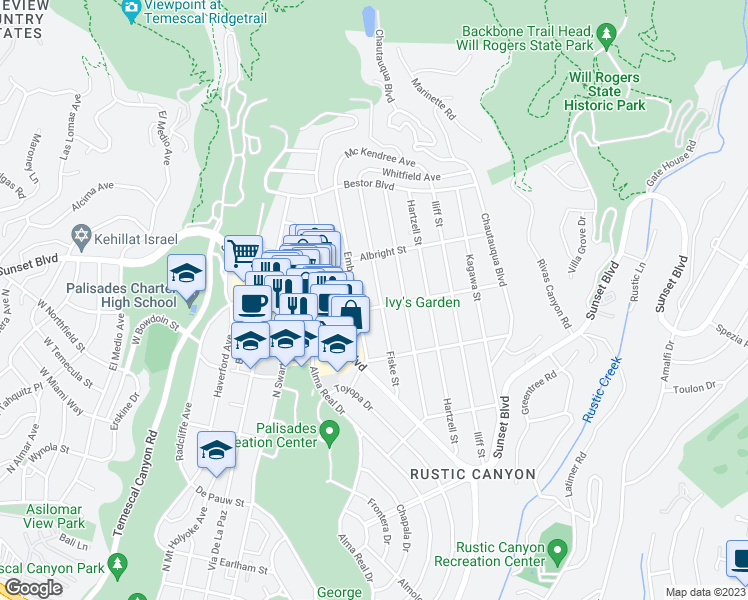map of restaurants, bars, coffee shops, grocery stores, and more near 1007 Fiske Street in Los Angeles
