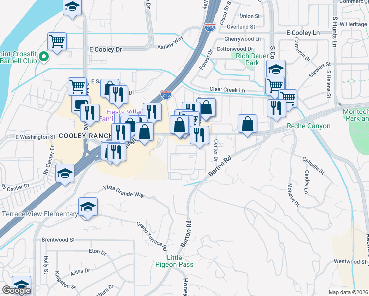 map of restaurants, bars, coffee shops, grocery stores, and more near 1251 South Meadow Lane in Colton