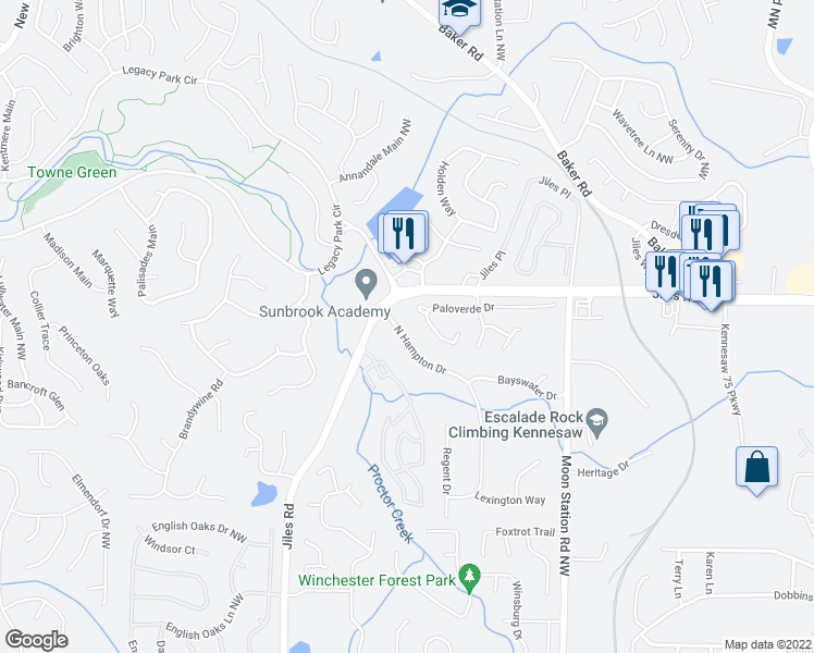 map of restaurants, bars, coffee shops, grocery stores, and more near 3790 North Hampton Drive in Kennesaw