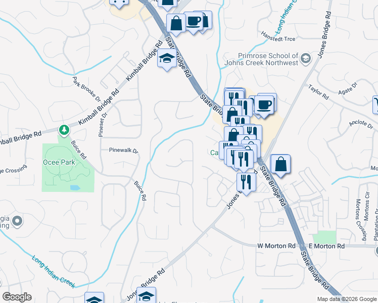 map of restaurants, bars, coffee shops, grocery stores, and more near 10920 Spotted Pony Trail in Alpharetta