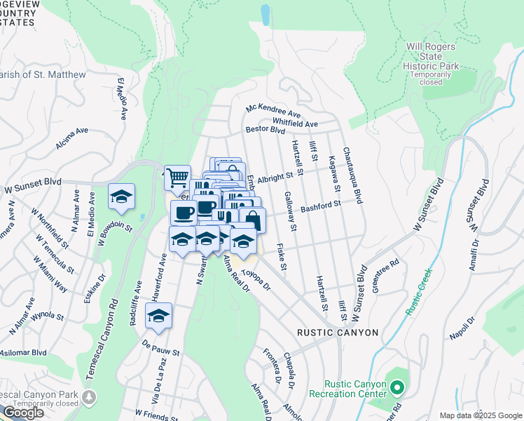 map of restaurants, bars, coffee shops, grocery stores, and more near 1010 Embury Street in Los Angeles