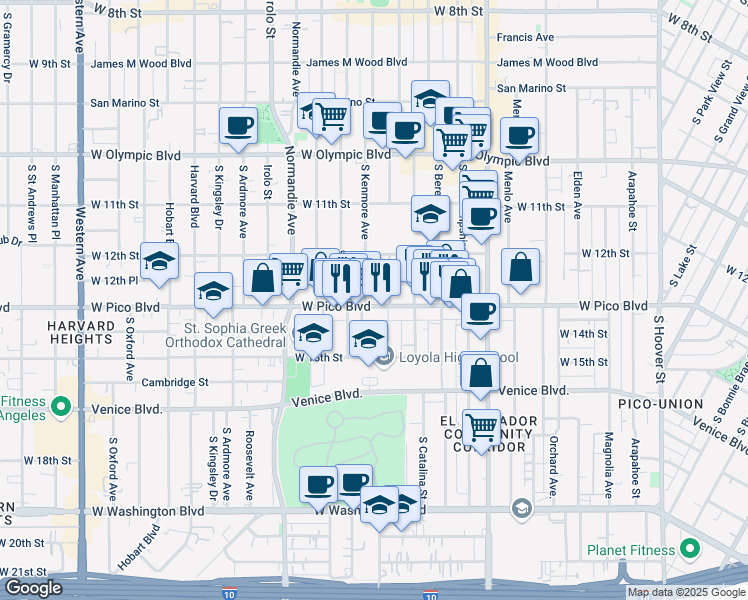 map of restaurants, bars, coffee shops, grocery stores, and more near in Los Angeles