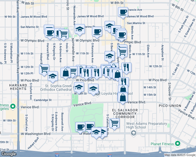 map of restaurants, bars, coffee shops, grocery stores, and more near in Los Angeles