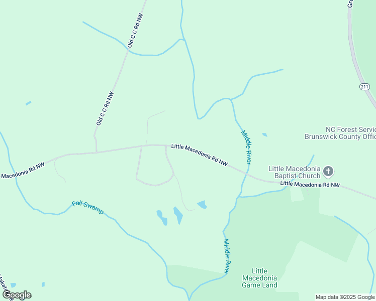 map of restaurants, bars, coffee shops, grocery stores, and more near 597 Little Macedonia Road Northwest in Brunswick County