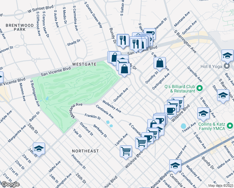 map of restaurants, bars, coffee shops, grocery stores, and more near 12312 Gorham Avenue in Los Angeles