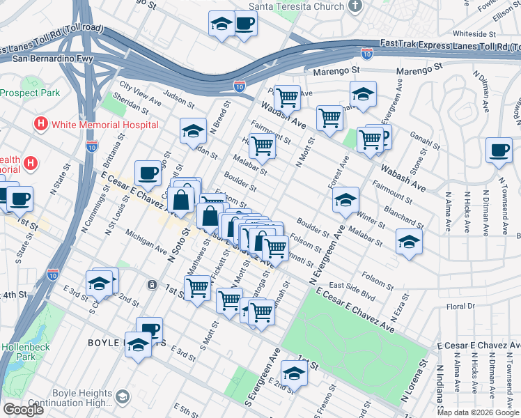 map of restaurants, bars, coffee shops, grocery stores, and more near 477 North Mott Street in Los Angeles