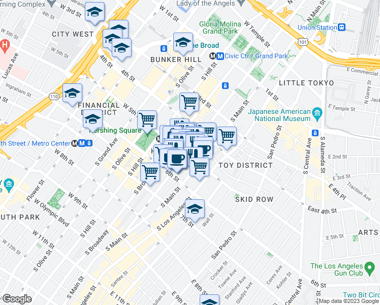map of restaurants, bars, coffee shops, grocery stores, and more near in Los Angeles