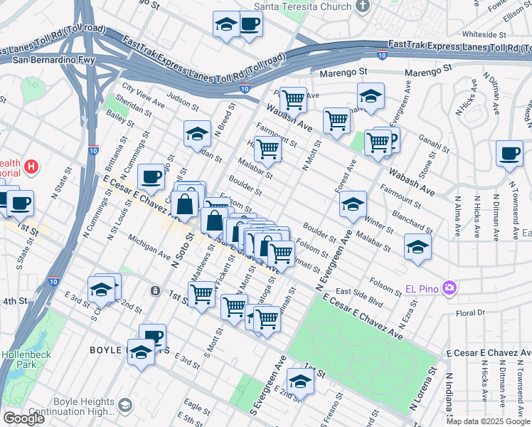 map of restaurants, bars, coffee shops, grocery stores, and more near 2531 Folsom Street in Los Angeles
