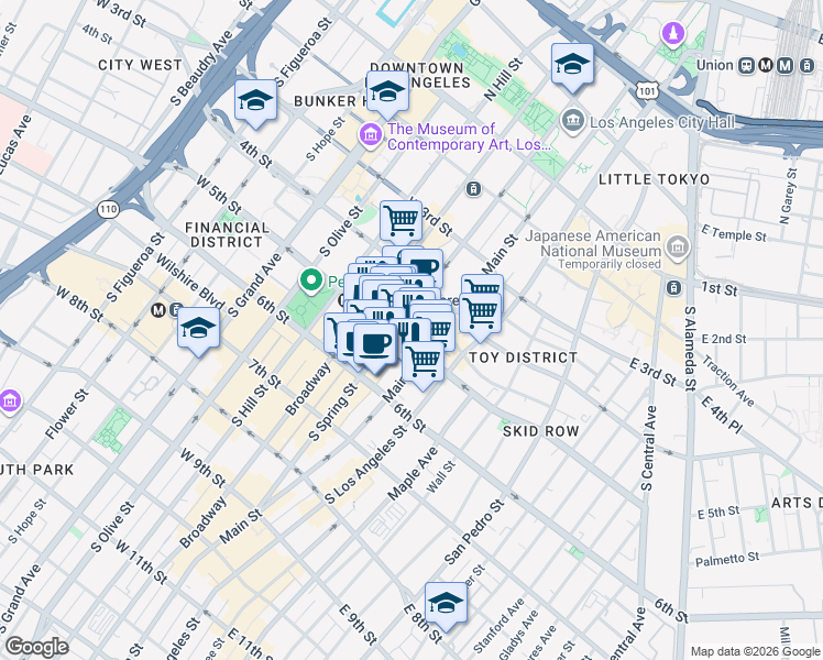 map of restaurants, bars, coffee shops, grocery stores, and more near in Los Angeles