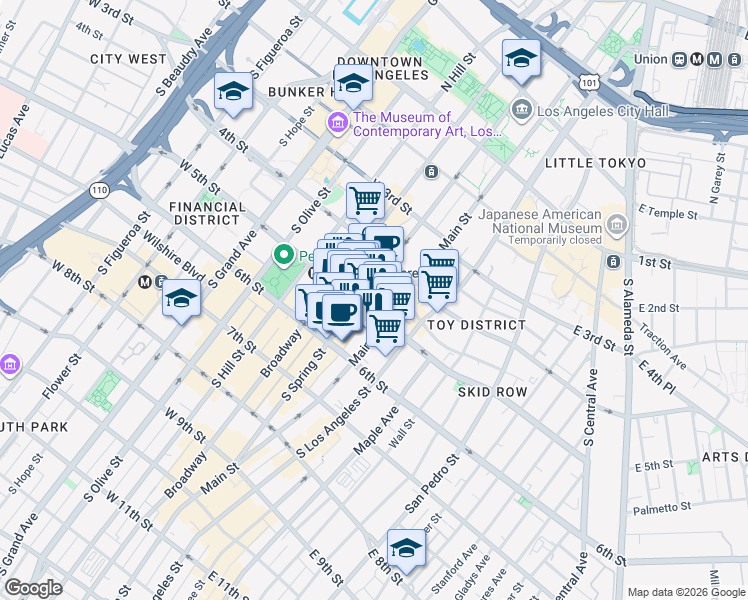 map of restaurants, bars, coffee shops, grocery stores, and more near in Los Angeles