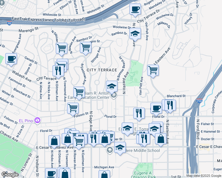 map of restaurants, bars, coffee shops, grocery stores, and more near 949 North Bonnie Beach Place in Los Angeles