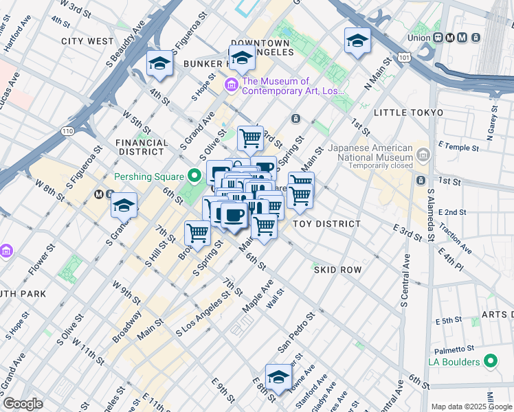 map of restaurants, bars, coffee shops, grocery stores, and more near in Los Angeles