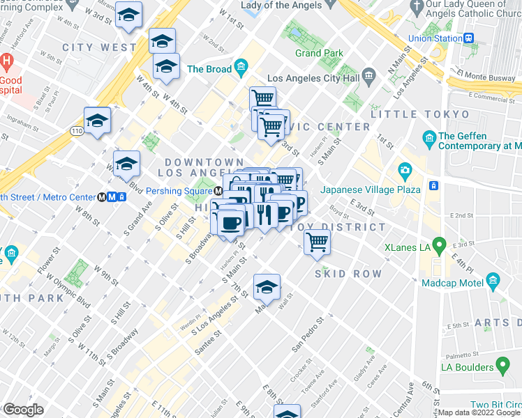 map of restaurants, bars, coffee shops, grocery stores, and more near in Los Angeles