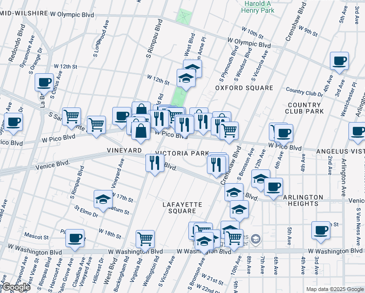 map of restaurants, bars, coffee shops, grocery stores, and more near in Los Angeles