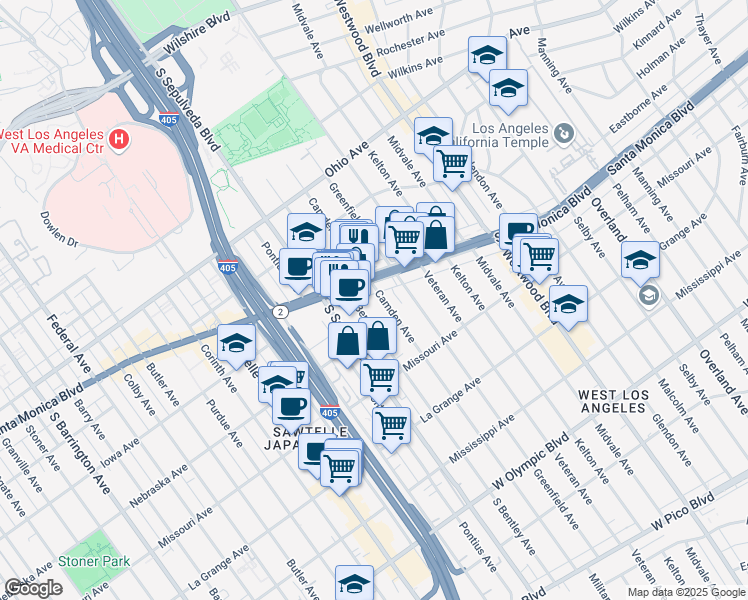 map of restaurants, bars, coffee shops, grocery stores, and more near 1741 Camden Avenue in Los Angeles
