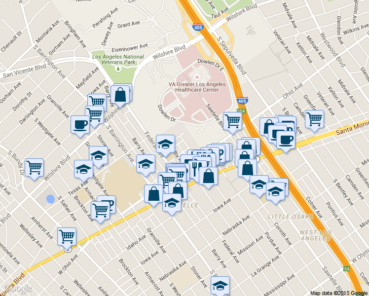 map of restaurants, bars, coffee shops, grocery stores, and more near 1451 Butler Avenue in Los Angeles