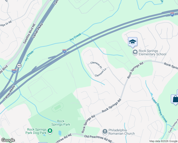map of restaurants, bars, coffee shops, grocery stores, and more near 685 Clemson Lane in Lawrenceville