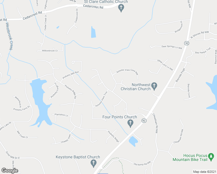 map of restaurants, bars, coffee shops, grocery stores, and more near 3678 Autumn View Drive in Acworth