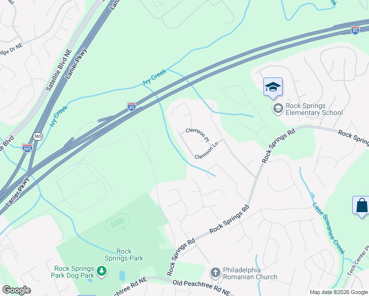 map of restaurants, bars, coffee shops, grocery stores, and more near 685 Clemson Lane in Lawrenceville