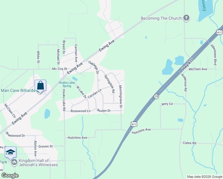 map of restaurants, bars, coffee shops, grocery stores, and more near 314 Springdale Road in Gadsden