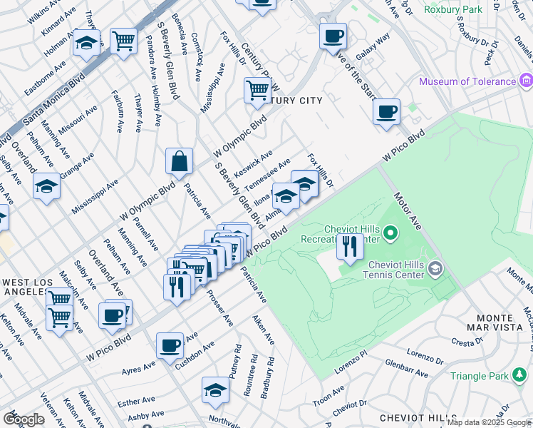 map of restaurants, bars, coffee shops, grocery stores, and more near in Los Angeles