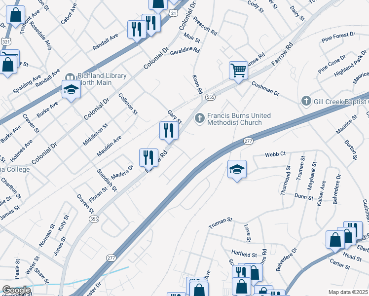map of restaurants, bars, coffee shops, grocery stores, and more near 101 Cardamon Court in Columbia