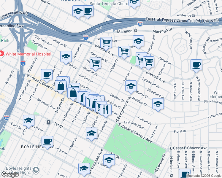 map of restaurants, bars, coffee shops, grocery stores, and more near 2732 Malabar Street in Los Angeles