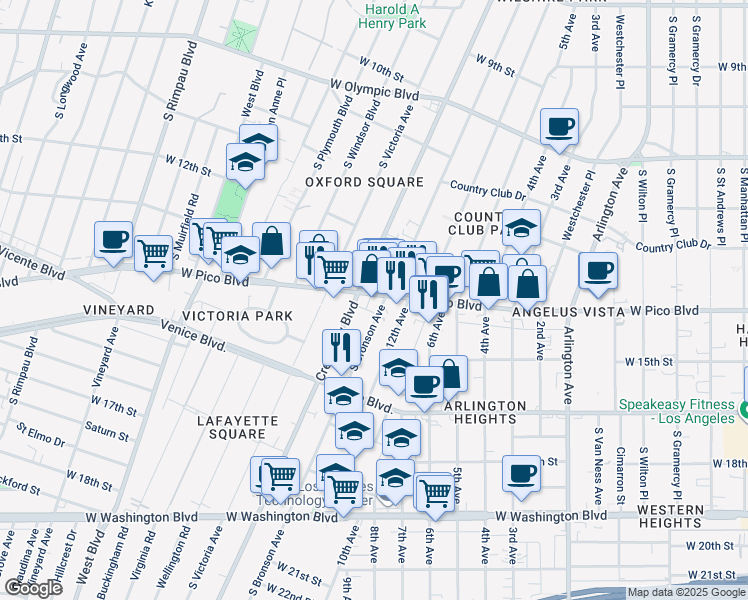 map of restaurants, bars, coffee shops, grocery stores, and more near in Los Angeles