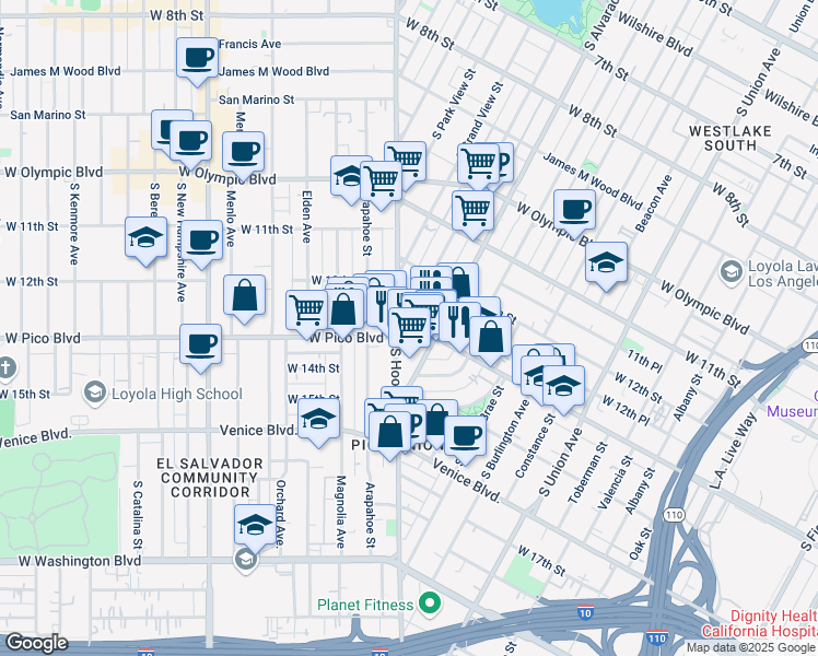 map of restaurants, bars, coffee shops, grocery stores, and more near in Los Angeles
