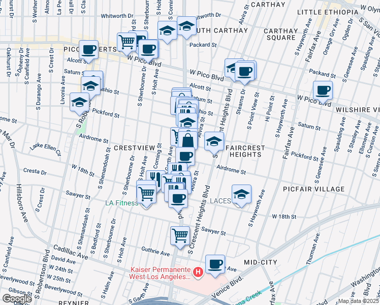 map of restaurants, bars, coffee shops, grocery stores, and more near 1657 Alvira Street in Los Angeles