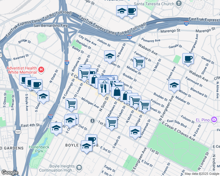 map of restaurants, bars, coffee shops, grocery stores, and more near in Los Angeles