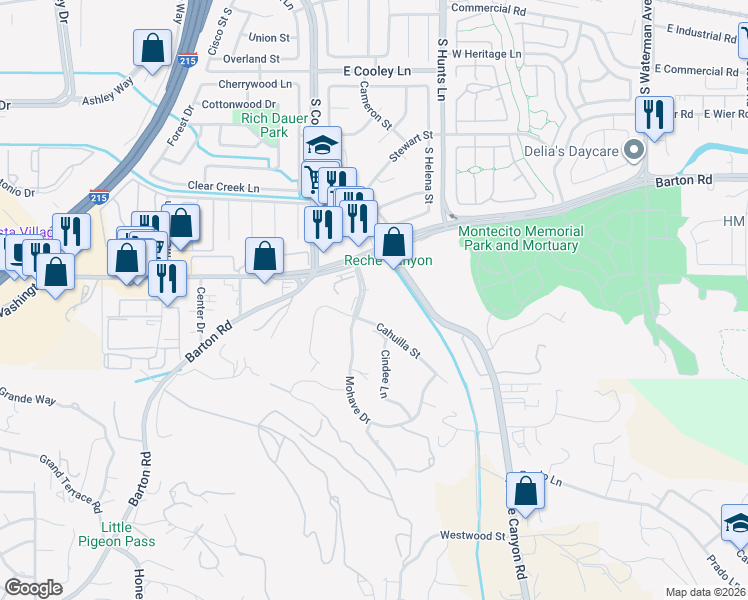 map of restaurants, bars, coffee shops, grocery stores, and more near 1286 Mohave Drive in Colton