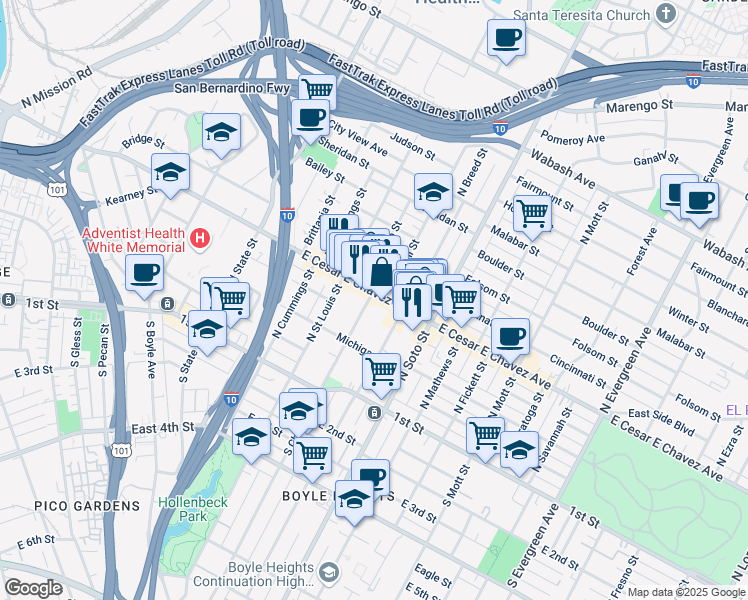 map of restaurants, bars, coffee shops, grocery stores, and more near 238 North Chicago Street in Los Angeles