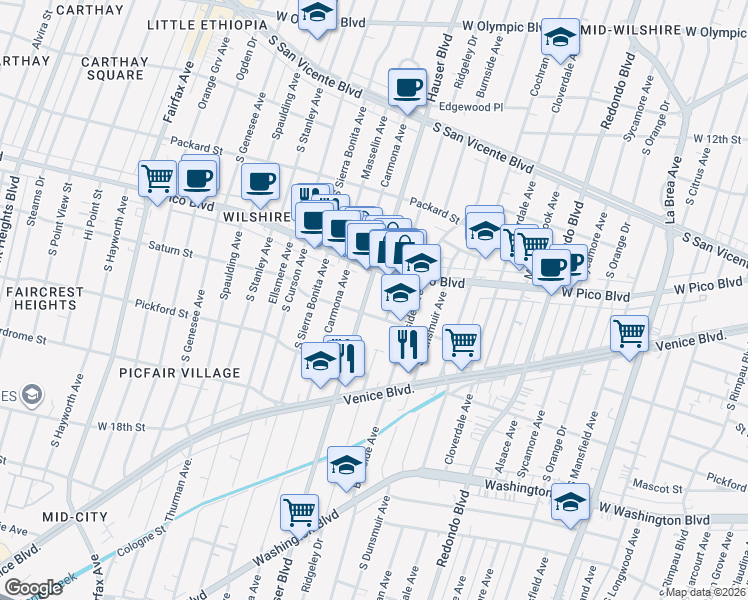 map of restaurants, bars, coffee shops, grocery stores, and more near 1511 1/2 Hauser Boulevard in Los Angeles