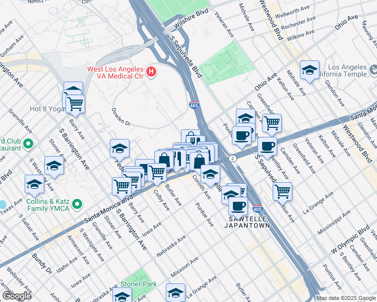 map of restaurants, bars, coffee shops, grocery stores, and more near 1527 Corinth Avenue in Los Angeles