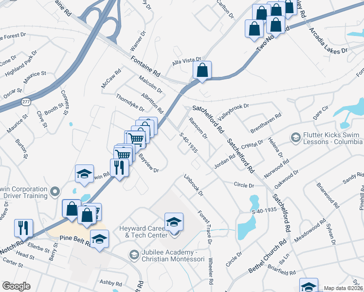 map of restaurants, bars, coffee shops, grocery stores, and more near 19 Holiday Circle in Columbia