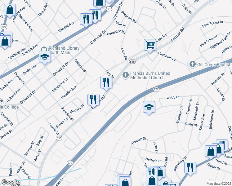 map of restaurants, bars, coffee shops, grocery stores, and more near 101 Cardamon Court in Columbia