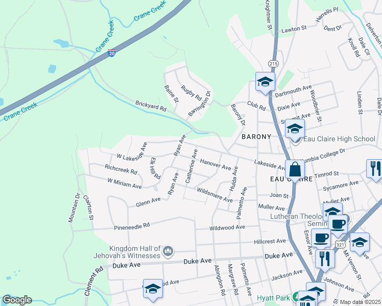 map of restaurants, bars, coffee shops, grocery stores, and more near 4516 Catherine Avenue in Columbia