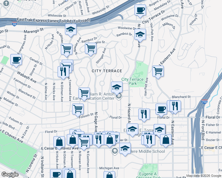 map of restaurants, bars, coffee shops, grocery stores, and more near 954 Geraghty Avenue in Los Angeles